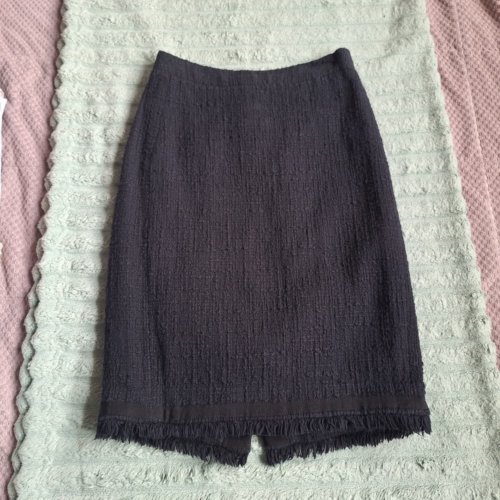 Jcrew Tweed Fringe Hem Pencil Skirt Black Sz 2 J.Crew